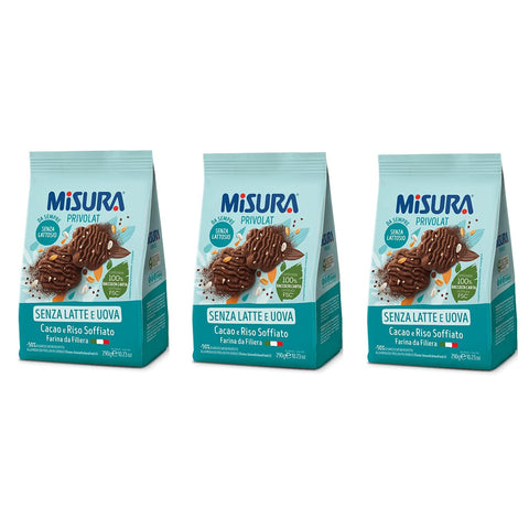 Misura Privolat Cacao e Riso Soffiato Kekse mit Puffreis und Kakao ohne Milch und Eier biscuits 3x 290g Original italienisch