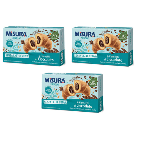 Misura Privolat Cornetti al Cioccolato Senza Latte e Uova Croissants mit Schokoladenfüllung ohne Milch und Ei 290g 3x Original italienisch