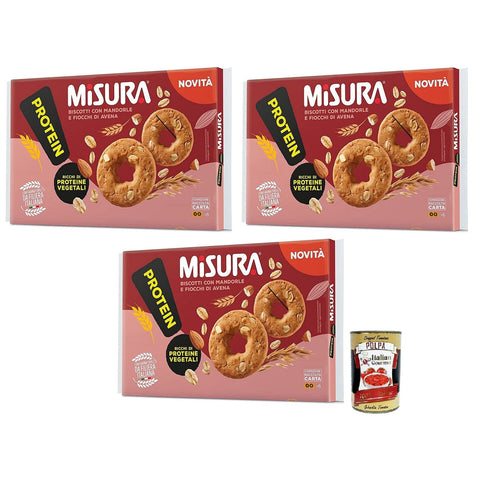 Misura Proteinkekse mit Mandeln und Haferflocken Reich an pflanzlichen Proteinen Packung mit 260 g 3x italienisch Original Pastasauce + kostenlos Polpa di Pomodoro