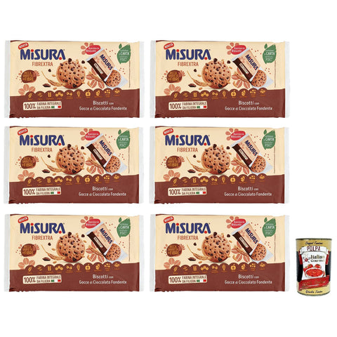 6x Misura Fibrextra, 100% Vollkorn-Mürbeteig, Kekse mit dunklen Schokoladentropfen, Packung mit 280 g, Italian Gourmet Polpa di Pomodoro 400 g Dose italienisch