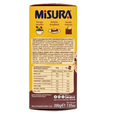 Misura Knabberartikel 10x Misura Multicereali cracker croccanti ai 5 cereali con semi di zucca,sesamo e quinoa Knusprige Fünfkorncracker mit Kürbiskernen, Sesamsamen und Quinoa 200gr