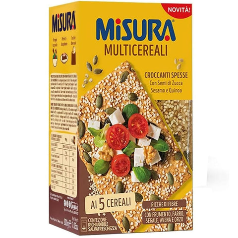 Misura Knabberartikel 5x Misura Multicereali cracker croccanti ai 5 cereali con semi di zucca, sesamo e quinoa Knusprige Fünfkorncracker mit Kürbiskernen, Sesamsamen und Quinoa 200gr