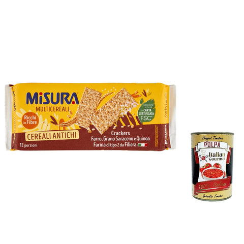 Misura Crackers ai Cereali Multigrain Getreide cracker - Dinkel Buchweizen und Quinoa 350 g 6x italienisch Original + kostenlos polpa 400 g