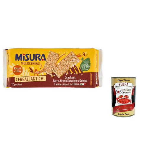 Misura Knabberartikel Misura Crackers ai Cereali Multigrain Getreide cracker - Dinkel, Buchweizen und Quinoa 12x 350g inkl. Italian Gourmet polpa 400g Original italienisch 8002590023065