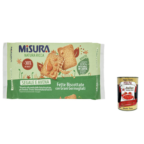 Misura Natura Ricca Segale e Avena Zwieback mit gekeimten Körnern 320 g 12x italienisch Original Kekse + kostenlos polpa 400 g