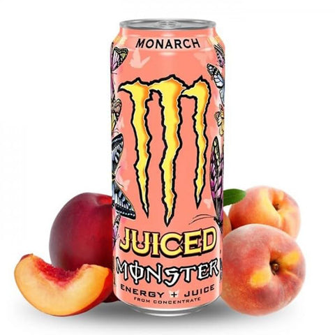 Monster Energy Drinks Monster Energy Monarch koffeinhaltiger Energy Drink mit fruchtigem Geschmack aus Pfirsich und Nektarine in praktischen 24x 500 ml italienisch Original 5060751219316