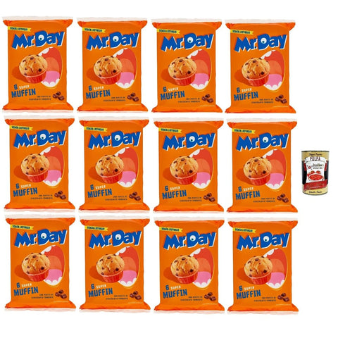 Mr.Day Snack Kuchen & Backwaren Mr.Day Muffins Super mit dunklen Schokoladenstückchen, laktosefreier und palmölfreier Snack, ideal zum Frühstück, Snack oder kuchen, 12x 300 gr Original italienisch inkl. Italian Gourmet plpa 400g 8032804040014
