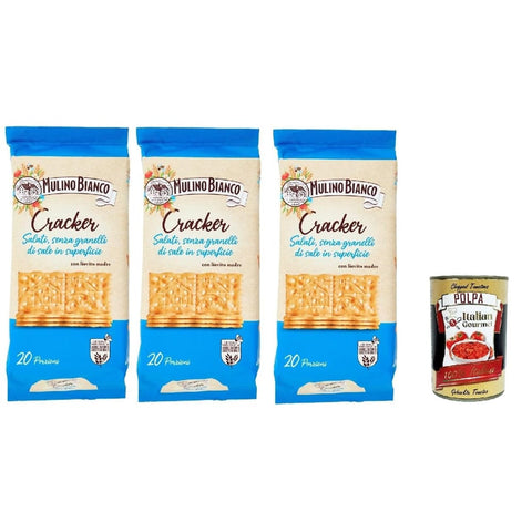 Mulino Bianco Crackers Mulino Bianco Barilla Crackers Cracker non salati mit reduziertem Salzgehalt 3x 500g herzhafter Snack kekse aus Italien Original italienisch inkl. Italian Gourmet Polpa 400g 8076809516648