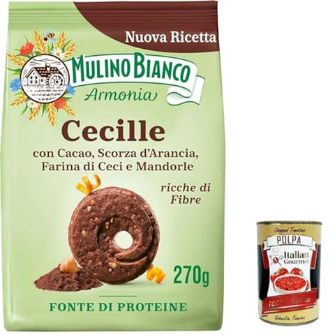 Mulino Bianco Cecille Mürbeteigkekse mit Kakao Orangenschale Kichererbsen- und Mandelmehl reich an Ballaststoffen Proteinquelle 270 g 12x italienisch Original