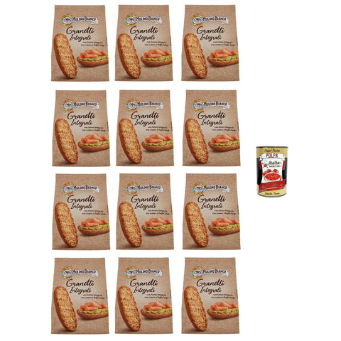 Mulino Bianco Crostini Granetti integrali Vollkorn-Croutons reich an Ballaststoffen 280 g 12x italienisch Original Snack + kostenlos polpa 400 g