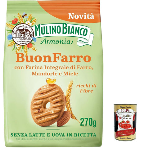 Mulino Bianco BuonFarro Kekse Mürbeteigkekse mit Dinkelvollkornmehl Mandeln und Honig 3x 270g italienisch Original