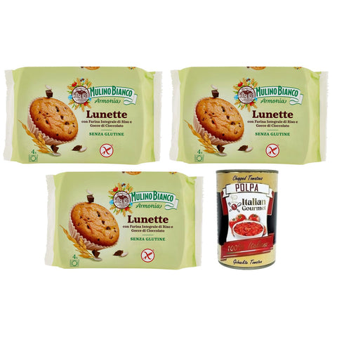 Mulino Bianco Lunette Tortina Senza Glutine Glutenfreier Kuchen mit Vollkornreismehl und Schokoladentropfen Packung jede 3x 140g italienisch Original