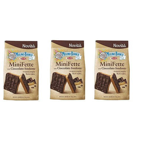 Mulino Bianco Mini Fette con Cioccolato fondente e farina integrale Zwieback mit dunkler schokolade und vollkornmehl 3x110g Original italienisch