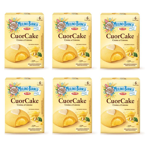 Barilla Mulino Bianco Cuor Cake Snack gefüllt mit Zitronencreme ( 6 x 35g ) 210g Mini Kuchen mit italienischen Zitronen ohne Palmöl Biskuitkuchen 6x Original italienisch