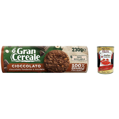 Mulino Bianco Gran Cereale Cacao, Kakaokekse mit einem vollen Geschmack, reich an Ballaststoffen 230g 6x Original italienisch inkl. Italian Gourmet Polpa 400g