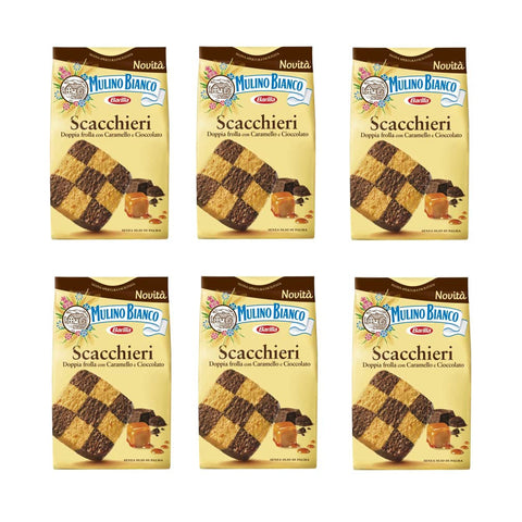 Mulino Bianco Scacchieri Kekse Doppelter Mürbeteig mit Karamell und Schokolade 300 g 6x italienisch Original