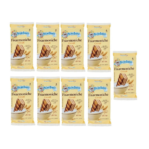 Mulino Bianco Kekse 9x Mulino Bianco fisarmoniche ai cereali  Natürlich gefüllte Sahnungsnack mit Gerstenmalzcreme und Kakao 296 g 8076809582995