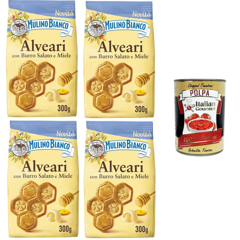 Mulino Bianco - Alveari Biscotti con Burro salato e Miele Kekse mit gesalzener Butter und Honig Italian Gourmet polpa 4x300 g 400 g italienisch Original