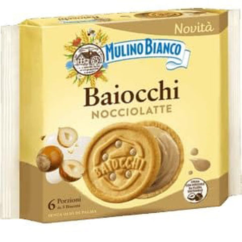 Mulino Bianco Kekse Mulino Bianco Baiocchi Nocciolatte Haselnussmilch Kekse mit Haselnuss Milch Creme Ohne Palmöl aus Italia 9x168g italienisch Original 8076809586375