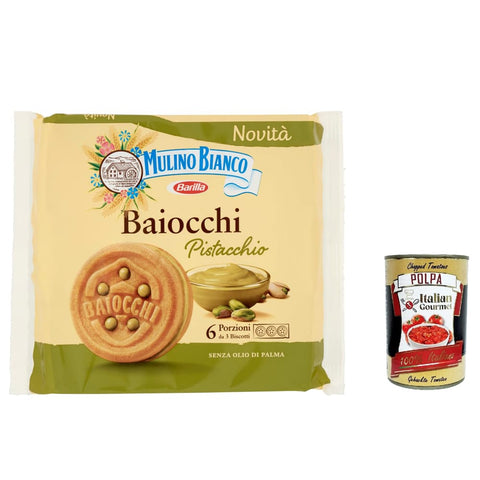 Mulino Bianco Kekse Mulino Bianco Baiocchi Pistazienkekse, Pistaziengebäck, ideal für Frühstück oder Snack, Palmölfrei, 6 Portionen á 3 Kekse italienisch Original 8032804040014