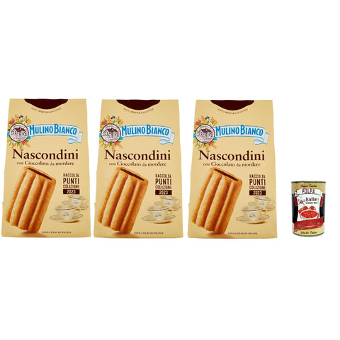 Mulino Bianco Biscotti Nascondini kekse kuchen Frühstückskekse Kekse mit Schokolade zum beißen 3x330 g italienisch Original + kostenlos polpa 400 g