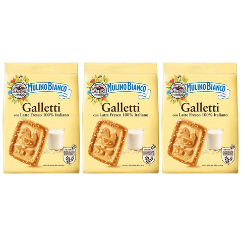 Mulino Bianco Kekse Mulino Bianco Galletti - Mürbeteigkekse mit Zucker x 3 Pakete 350g Original italienisch 5905141652499
