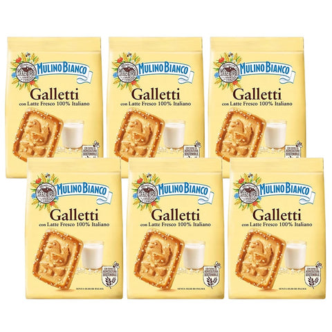 Mulino Bianco Kekse Mulino Bianco Galletti - Mürbeteigkekse mit Zucker x 6 Pakete 350g Original italienisch 5905141652505