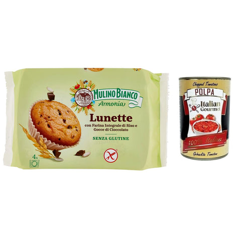 Mulino Bianco Lunette Tortina Senza Glutine Glutenfreier Kuchen mit Vollkornreismehl und Schokoladentropfen Packung jede Packung enthält 4 Kuchen 140 g