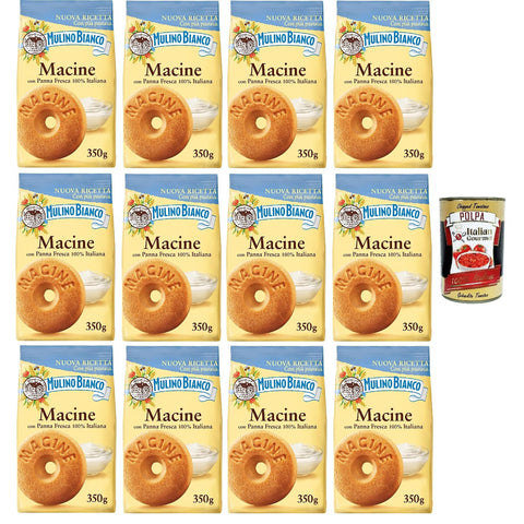 Mulino Bianco Macine Kekse mit 100% italienischer Frischrahm 12x350 g italienisch Original + kostenlos polpa 400 g