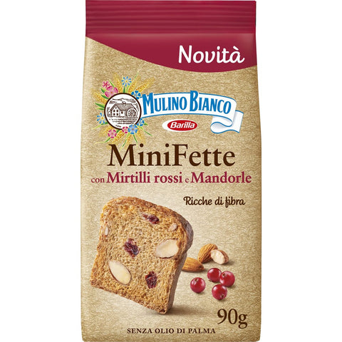 Mulino Bianco Kekse Mulino Bianco Mini Fette Biscottate con farina integrale, mirtilli rossi, mandorle e semi di girasole Zwieback mit Vollkornmehl, Preiselbeeren, Mandeln und Sonnenblumenkernen 90g Original italienisch 8076809581325