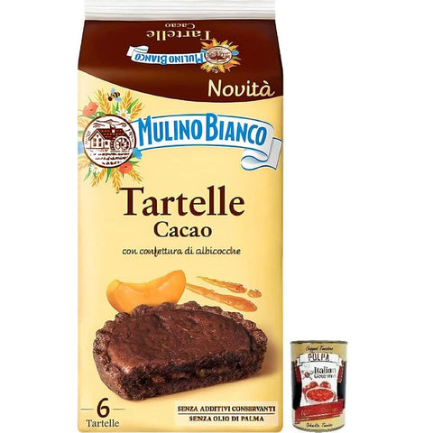 Mulino Bianco Kekse Mulino Bianco Tartelle Cacao,Süße Snacks,Kakaokuchen mit Aprikosenfüllung,Packung mit 288 g, jede Packung enthält 6 Kuchen à 48 g italienisch Original 8076809582971