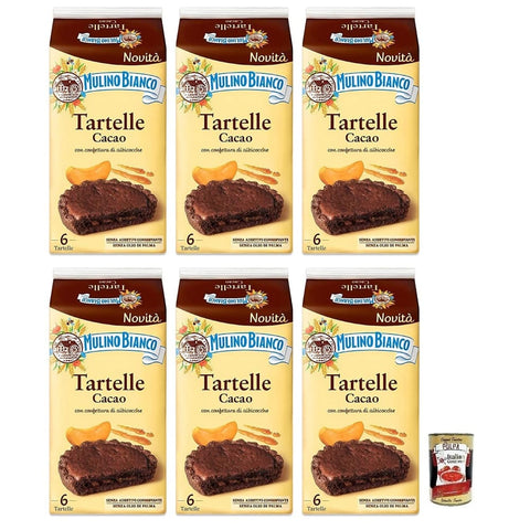 Mulino Bianco Kekse Mulino Bianco Tartelle Cacao,Süße Snacks,Kakaokuchen mit Aprikosenfüllung,Packung mit 288g, jede Packung enthält 6 Kuchen à 48g 6x Original italienisch inkl. Italian Gourmet Polpa di Pomodoro 400g Dose 8076809582971