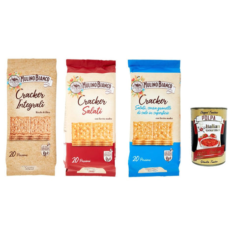 Mulino Bianco Kekse Mulino Bianco Testpaket Cracker Integrali Salati Non Salati Salzgebäck kekse 3x 500 g gesalzen, reich an Ballaststoffen italienisch Original 8032804040014
