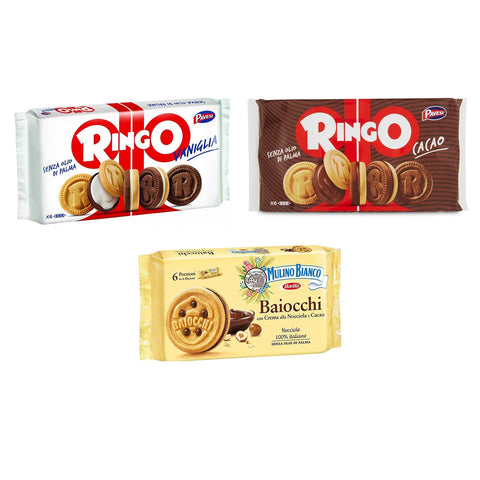 Mulino Bianco Testpaket Baiocchi Pavesi Ringo Cacao e Vaniglia Kekse Biscuits Cookies 3 Stücke italienisch Original