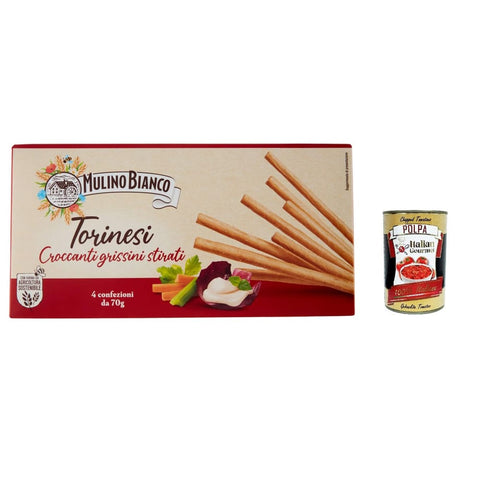 Mulino Bianco Knäckebrot Mulino Bianco Torinesi Knusprige Grissini, gestreckt mit nachhaltigem Mehl, 280 g 3x Original italienisch inkl. Italian Gourmet Polpa 400g 8076809525039