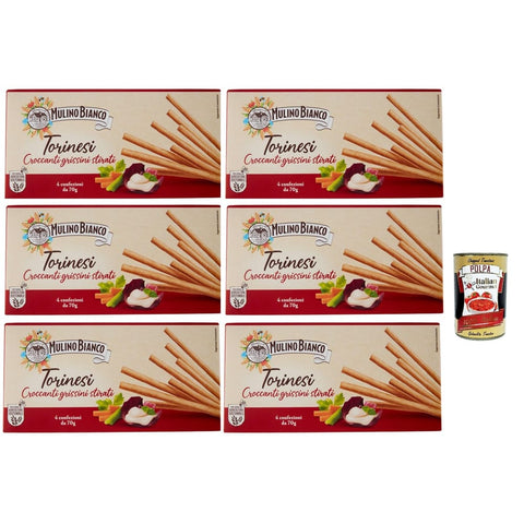 Mulino Bianco Knäckebrot Mulino Bianco Torinesi Knusprige Grissini, gestreckt mit nachhaltigem Mehl 6x 280 g inkl. Italian Gourmet polpa 400g Original italienisch 8076809525039