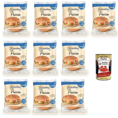 Mulino Bianco Multisaatenbrot Mulino Bianco Puccia, brot panini mit nativem Olivenöl extra und Sauerteig, bread 10x 200gr Original italienisch inkl. Italian Gourmet Polpa 400g 8076809584722