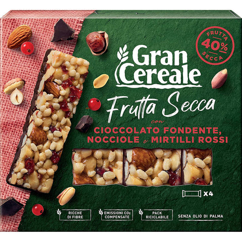 Mulino Bianco Gran Cereale, Snack Barrette di Frutta Secca Nussriegel mit Zartbitterschokolade, Haselnüssen und Preiselbeeren 3x 120g Original italienisch