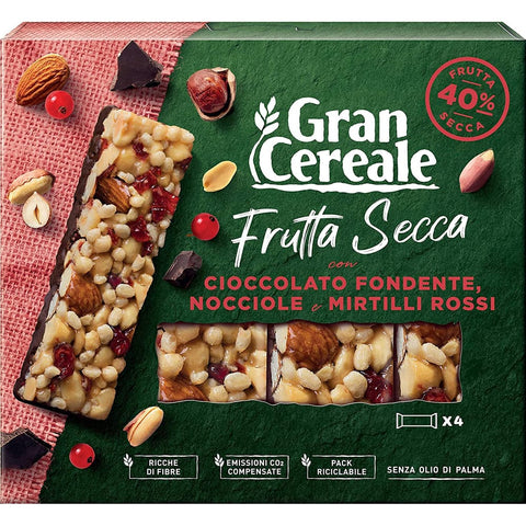 Mulino Bianco Müsliriegel Mulino Bianco Gran Cereale, Snack Barrette di Frutta Secca Nussriegel mit Zartbitterschokolade, Haselnüssen und Preiselbeeren 3x 120g Original italienisch 8076809577519