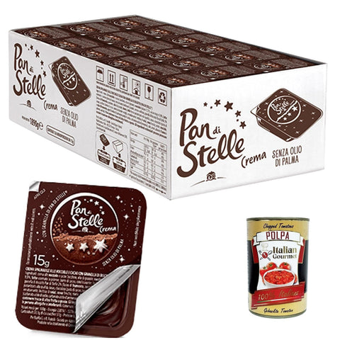 Pan di Stelle Crema Spalmabile Monoporzione, Single Potion Haselnuss Streichfähige Creme Sahne mit Kekskörnern 126x15g Original italienisch Aufstrich