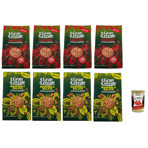 Mulino Bianco Gran Cereale Biscotti Testpaket, Kekse mit Kaffee - Mandel und dunkle Schokolade 8x280 g italienisch Original + kostenlos polpa 400 g