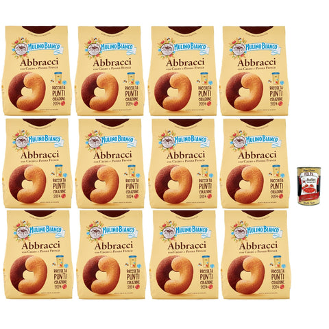 Mulino Bianco Abbracci Biscotti con Cacao e Panna Fresca Kekse mit Kakao und frische Sahne 12x700 g italienisch Original + kostenlos polpa 400 g