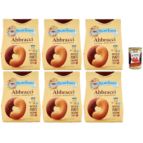 Mulino Bianco Abbracci Biscotti con Cacao e Panna Fresca Kekse mit Kakao und frische Sahne 6x700 g italienisch Original + kostenlos polpa 400 g