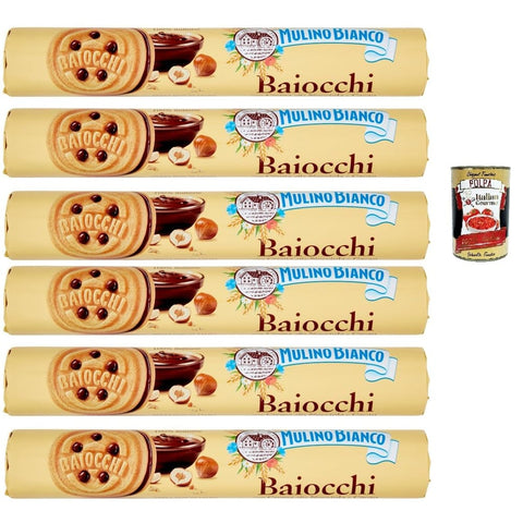 Mulino Bianco Snack Kuchen & Backwaren Mulino Bianco Baiocchi Biscotti Snack Farciti con Crema alla Nocciola e Cacao, Snack Kekse mit Haselnusscreme und Kakao gefüllt, 6x 168 g italienisch Original 8076809574969
