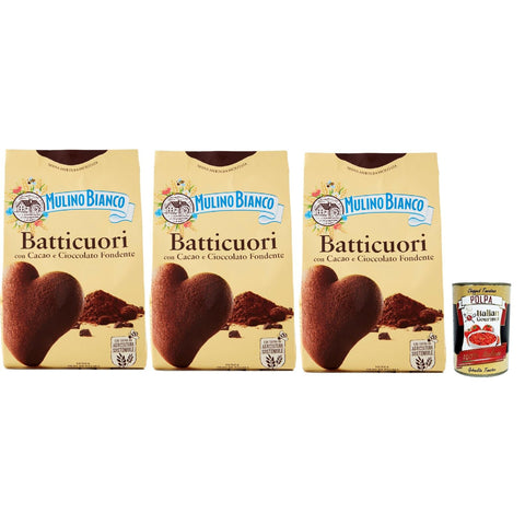 Mulino Bianco Batticuori Biscotti Con Cacao E Cioccolato Kakao- und Schokoladenkekse 3x350 g italienisch Original + kostenlos polpa 400 g