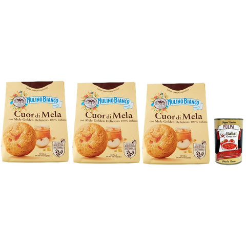 Mulino Bianco Snack Kuchen & Backwaren Mulino Bianco Cuor di Mela Biscotti con Mele 100% Italiane, Kekse mit 100% Äpfeln, cookies biscuits 3x 300 g inkl. Italian Gourmet polpa 400g Original italienisch 8076809580670
