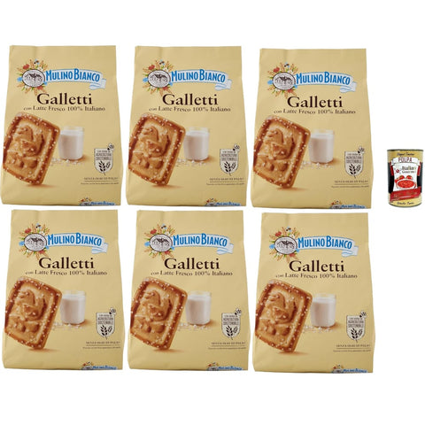 Mulino Bianco Snack Kuchen & Backwaren Mulino Bianco Galletti, Biscotti con latte 100% italiano, Kekse Mit frischer Milch 100% Italienisch, Palmölfreies, leckeres Frühstück, 6x 800 g Original italienisch inkl. Italian Gourmet Polpa 400g 8032804040014