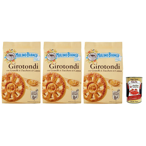 Mulino Bianco Girotondi Biscotti con Granelli di Zucchero di Canna Kekse mit Zuckerzuckerkörnern Ohne Palmöl Frühstück voller Geschmack buscits 3x350 g