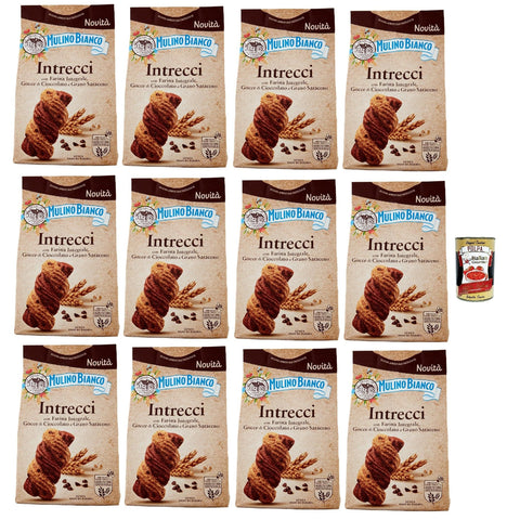 Mulino Bianco Intrecci Biscotti Vollkorn -Kekse mit Kakao -Gebäck und Schokoladenchips 12x300 g italienisch Original + kostenlos polpa 400 g