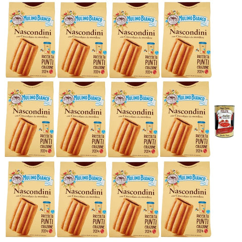 Mulino Bianco Snack Kuchen & Backwaren Mulino Bianco Nascondini Biscotti con Cioccolato da Mordere, Kekse mit Schokolade in Stücken zum Bissen, cookies biscuits, 12x 330 g italienisch Original 8032804040014